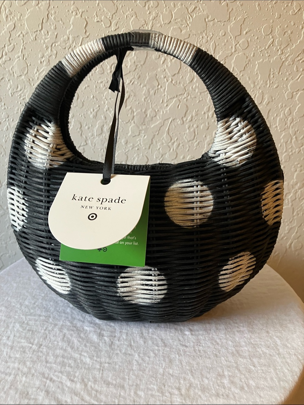 kate spade x Target: Black & White Polka Dot Woven Wicker Tote